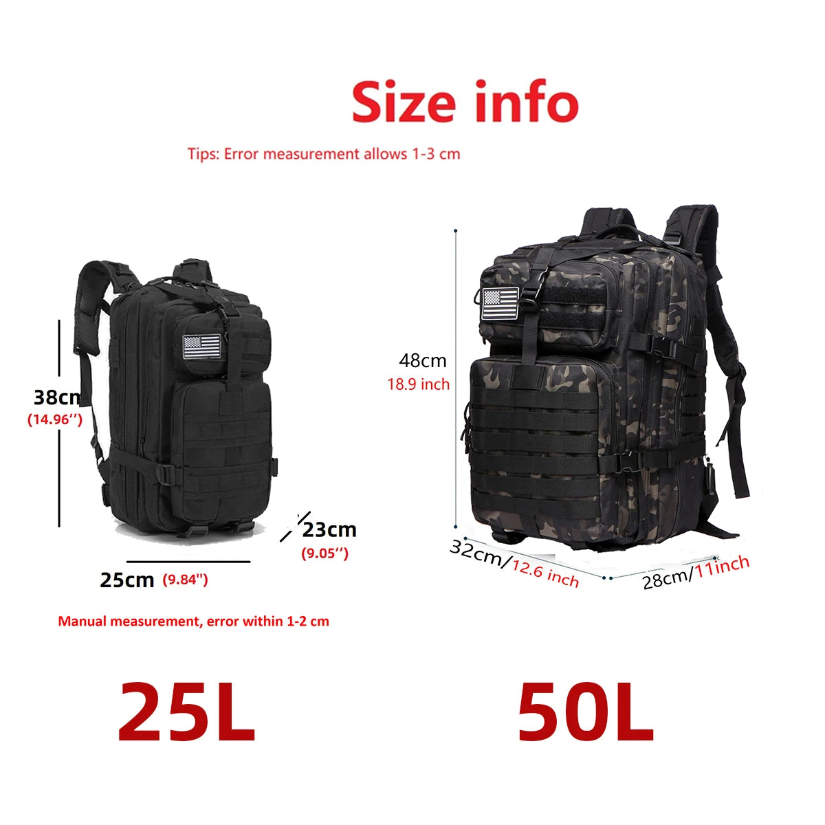 25L/50L 1000D Nylon Waterproof Trekking Fishing Hunting Bag Backpack Outdoor Rucksacks Tactical Sports Camping Hiking