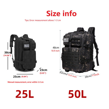 25L/50L 1000D Nylon Waterproof Trekking Fishing Hunting Bag Backpack Outdoor Rucksacks Tactical Sports Camping Hiking